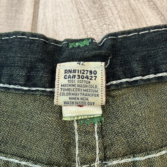 True Religion Made In USA Joey Super T Jean Shorts Jorts Size 42 Green Blue 15” - Picture 7 of 8